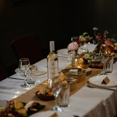A long table set for a wedding breakfast
