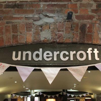 Undercroft sign and bunting