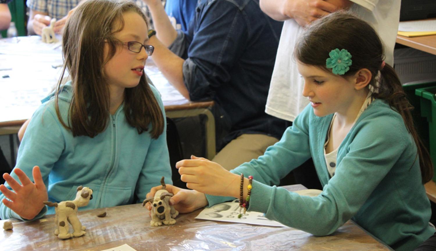 Young People making Gromit Models 