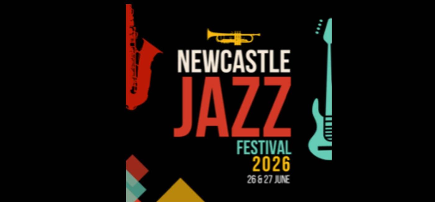 Newcastle Jazz Festival in text with illustrations of musical instruments