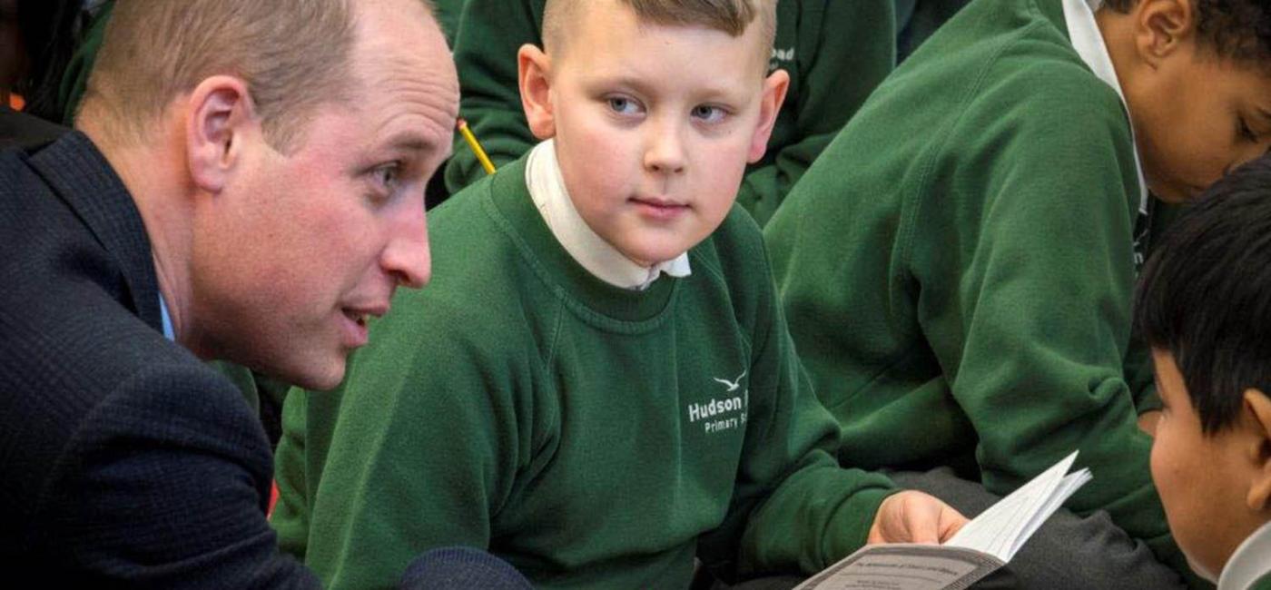 Prince William and pupils from Hudson Road Primary School at Live Tales, Sunderland