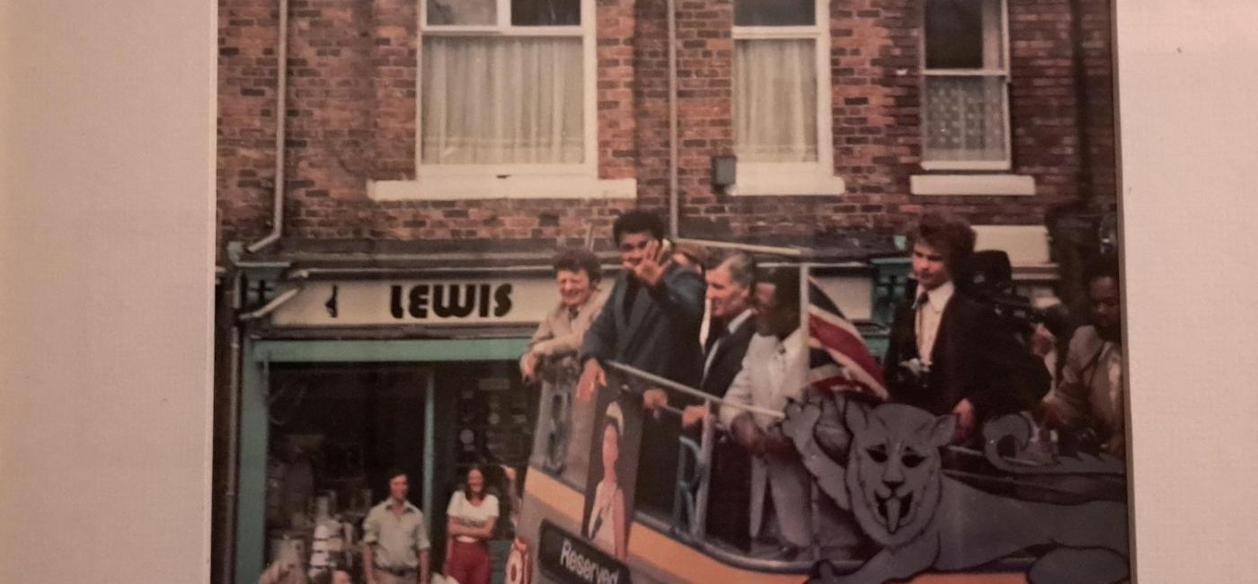 Image of Muhammad Ali on a bus in Jarrow