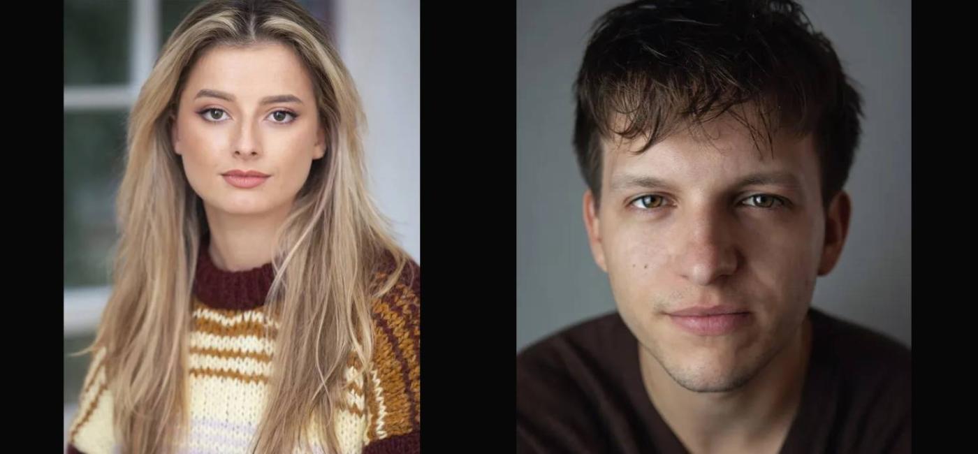 Headshot photographs of Caitlyn Barber and Luke Hammond both looking to camera