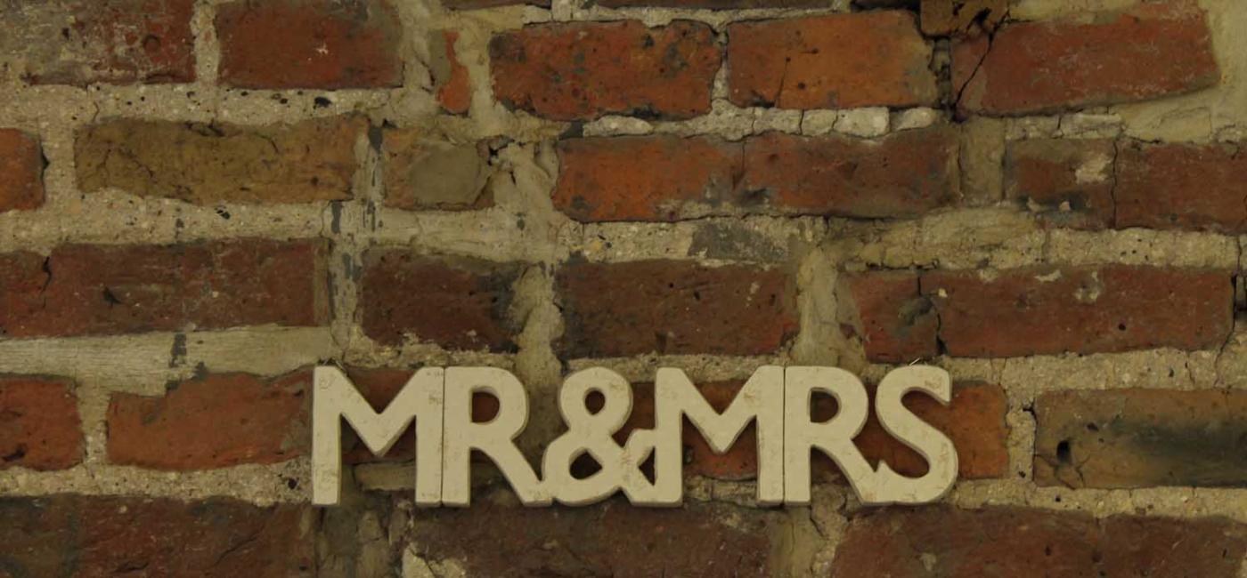Brick wall with Mr & Mrs sign