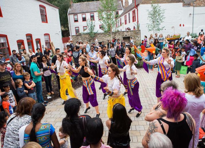 Crowd around Indian Dancers