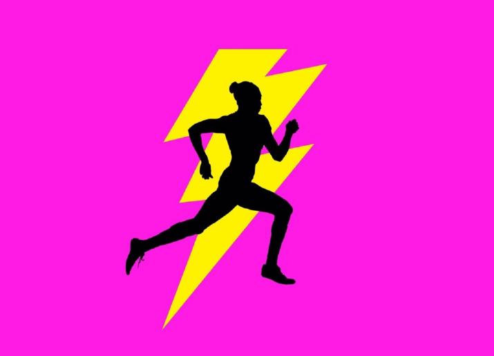Silhouette of female running with lightning bolt symbol in background 