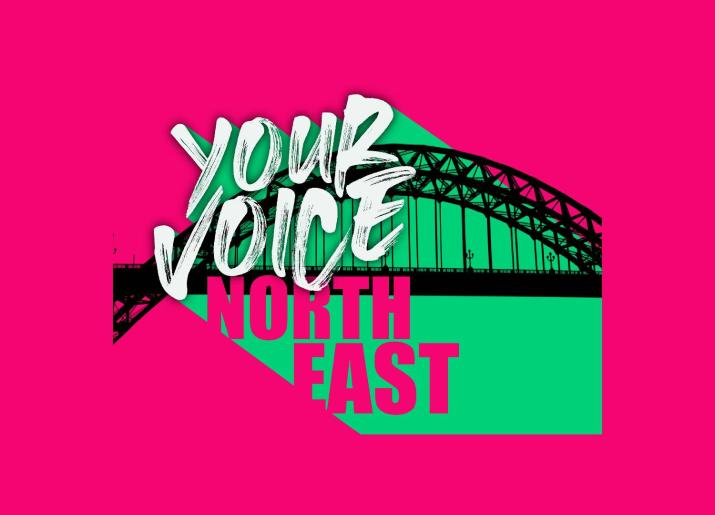 Your Voice: North East text over a drawing of the Tyne Bridge