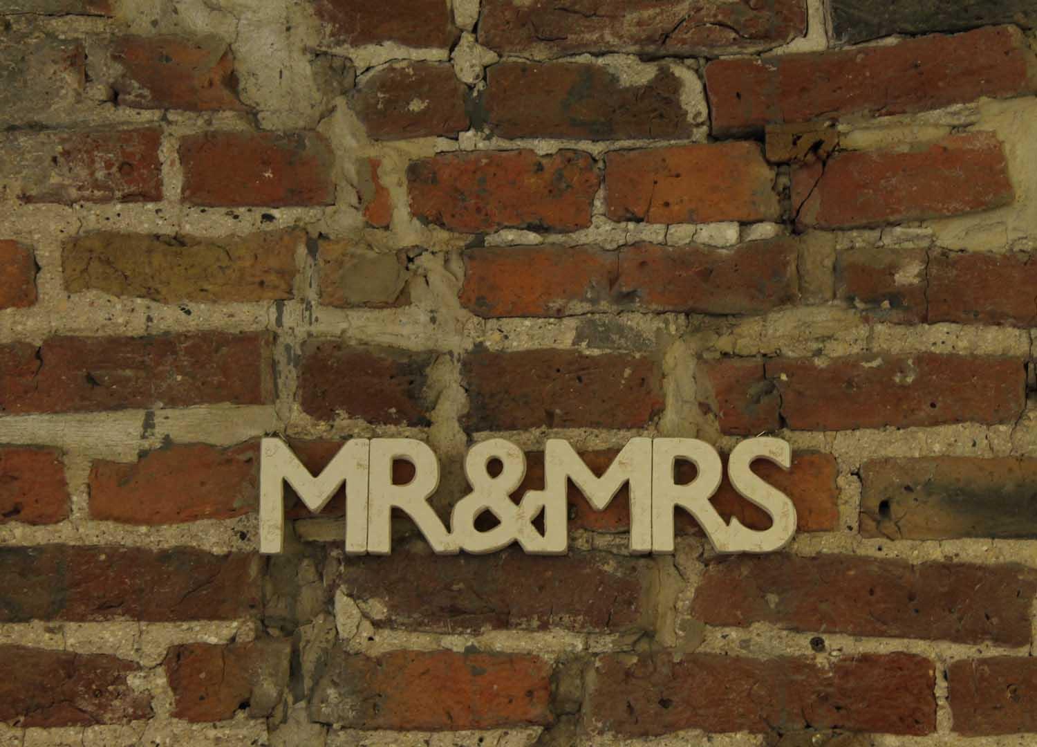 Brick wall with Mr & Mrs sign